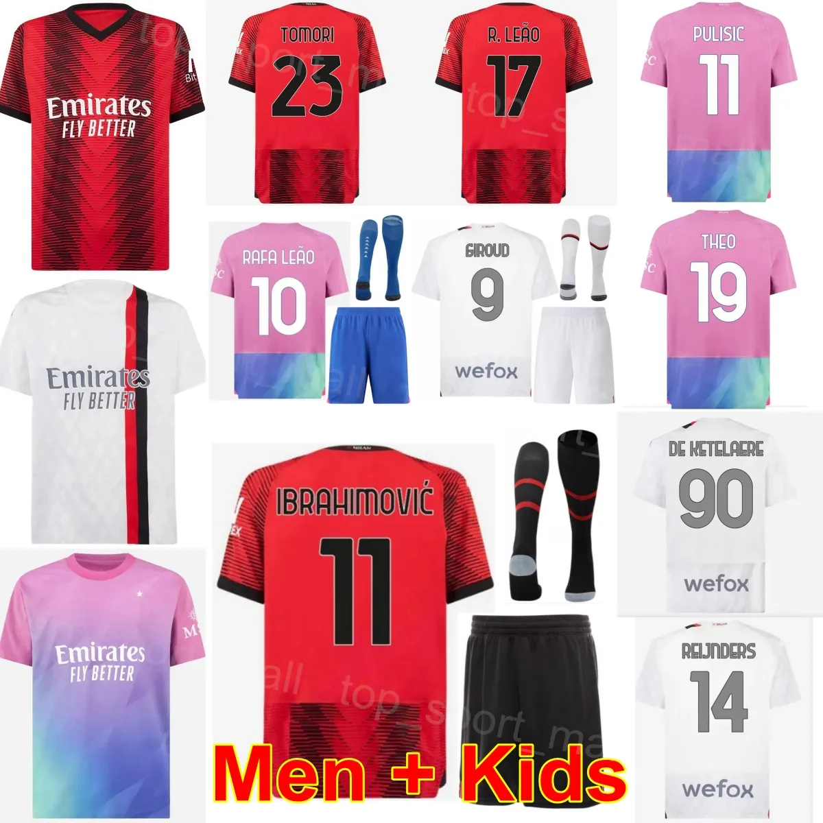 23-24 Club Team 11 PULISIC Soccer Jersey Set 9 GIROUD 10 LEAO OKAFOR TOMORI HERNANDEZ LOFTUS-CHEEK REIJNDERS THIAW CHUKWUEZE CALABRIA Football Shirt Kits ACMilan