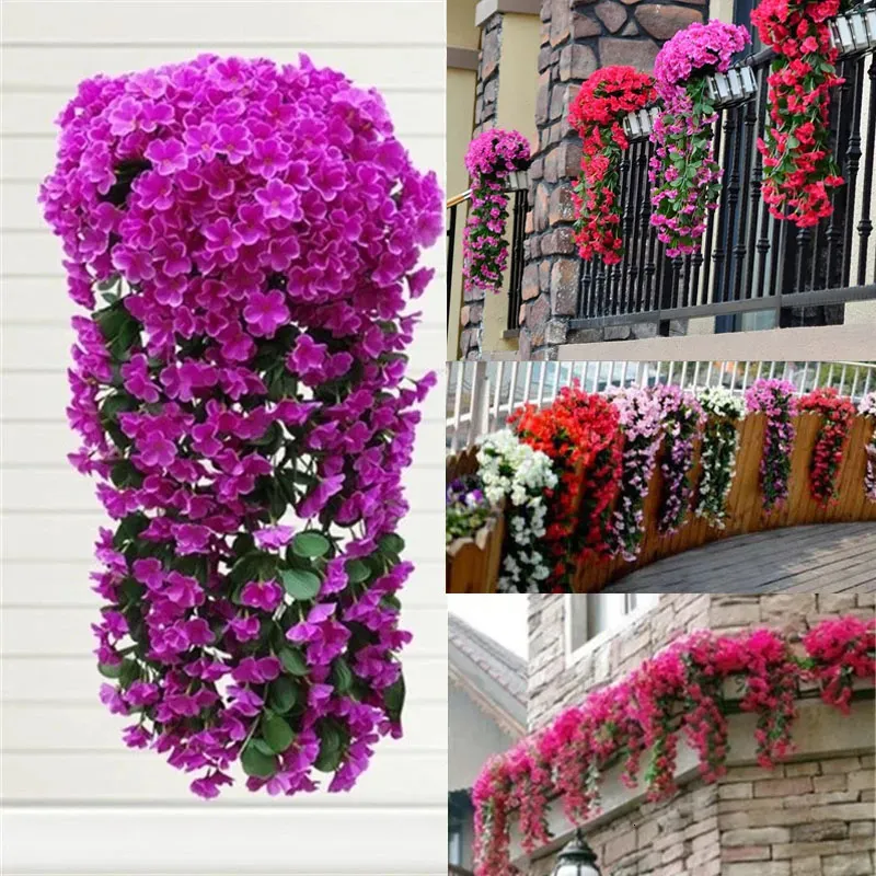 Couronnes de fleurs décoratives 5 pétales orchidée violette artificielle tenture murale panier simulation fausse fleur pour mariage jardin décoration de fête en plein air 231023