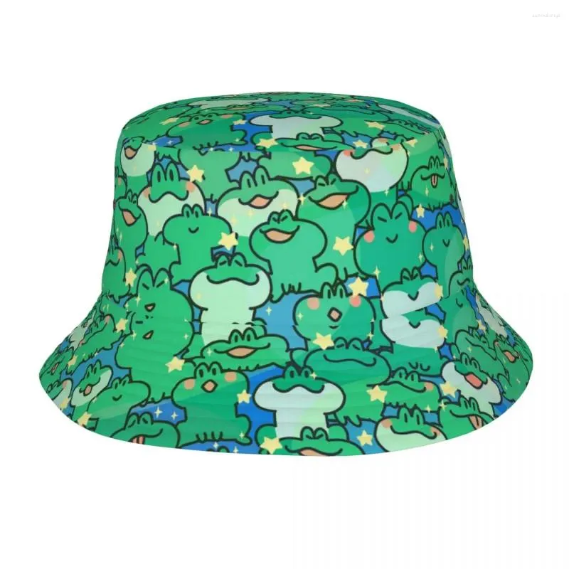 Basker groda anime hink hattar för tjej strand söt djur sol hat casual uv skydd semester fiskare mössa bob