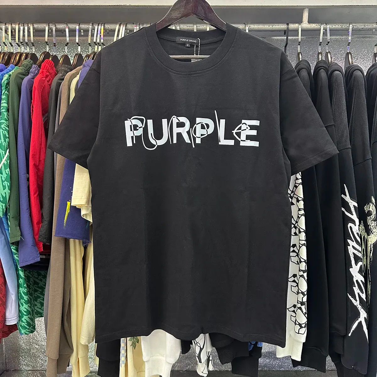 Purple Brand Heavy 23SS Summer Vintage Letters Printed T Shirt Loose Oversized Hip Hop Unisex Short Sleeve Tees Tshirt