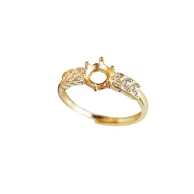 925 Sterling Silver 6x6mm Round Cut Semi Mount Ring Women Engagement Wedding Jewelry Setting CZ Side Stone 100% Fine Jewelry Adjustable Open Shank