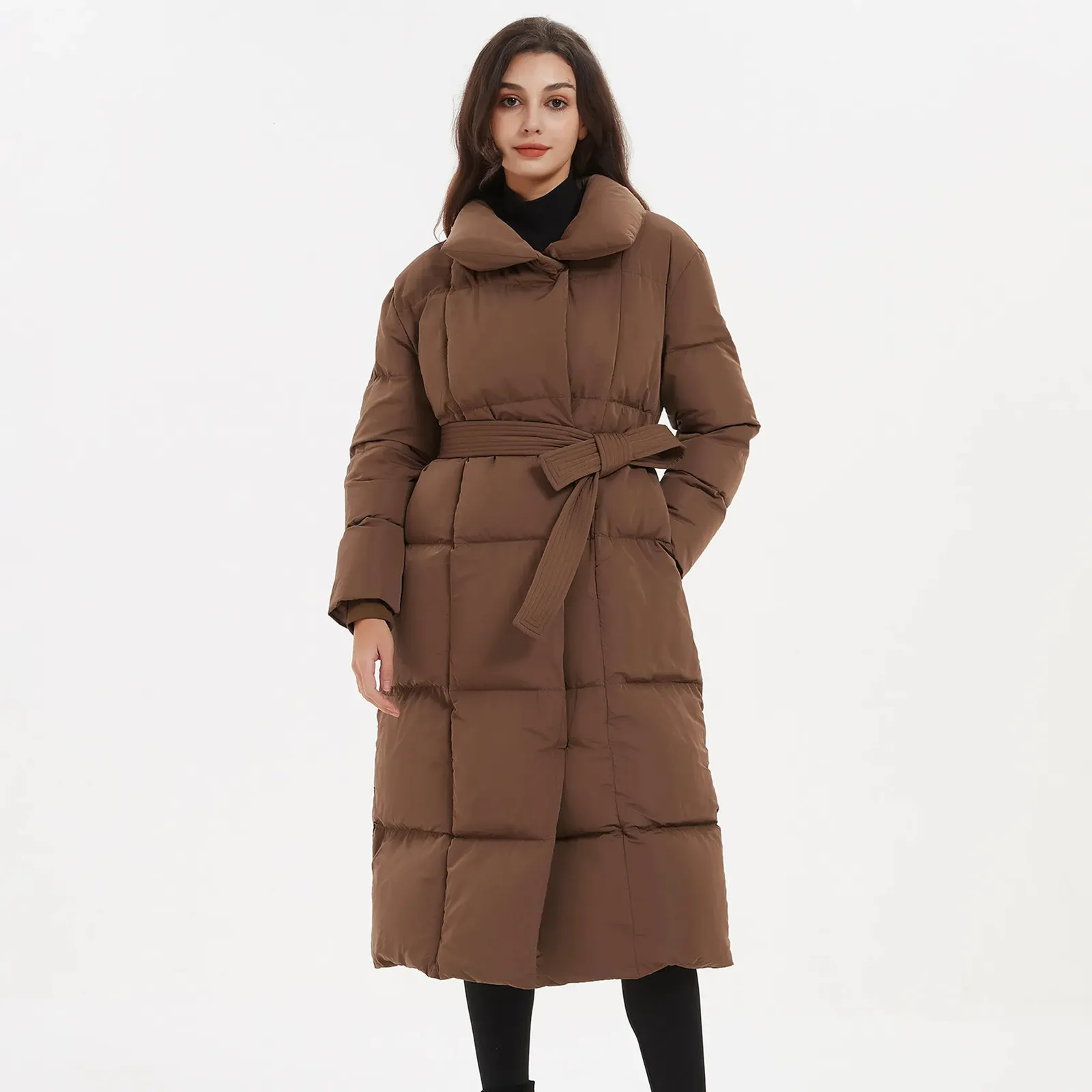 Donsparka's voor dames Malina Dikke losse parka's Damesmode Effen bedekte knopenjassen Dames Elegante stropdasriem Lange katoenen jassen Dames Dames 231021