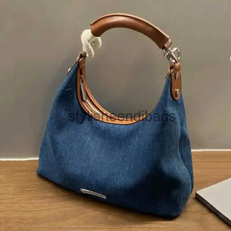 Shoulder Bags Denim Fabric Women's Soft Bag 2023 Luxury Designer Wallet and Pocket Blue Underwear Street Crossover Handbagstylisheendibags