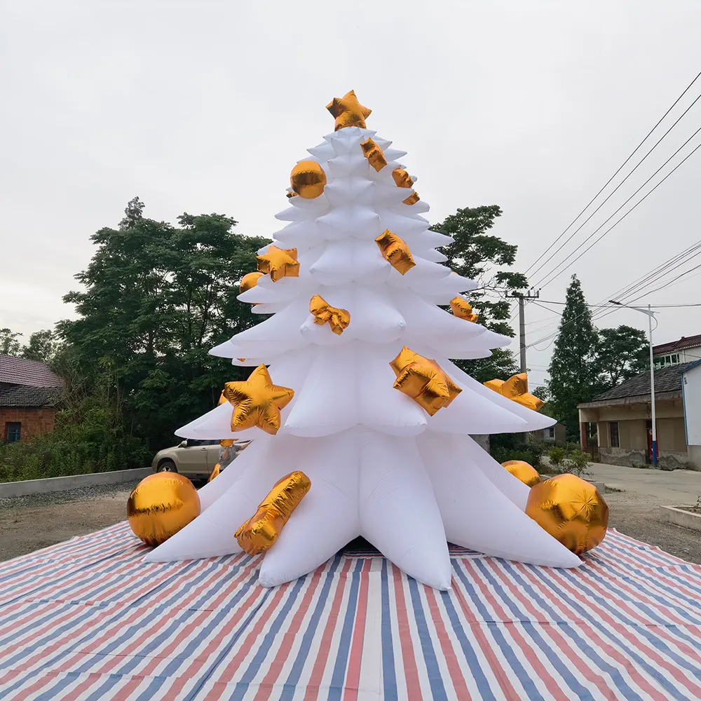 Albero di Natale gonfiabile bianco gigante con soffio d'aria per albero di Natale con luci a LED, pubblicità di eventi di decorazioni natalizie per feste