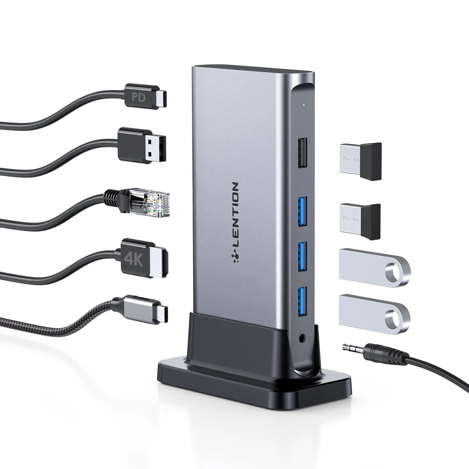 Odnośnik USB C Dokowanie z 4K60Hz HDMI, USB 3.0/2.0, Gigabit Ethernet, 100 W PD Adapter Aux dla 2023-2016 MacBook Pro/Mac Air/Surface/Surfore