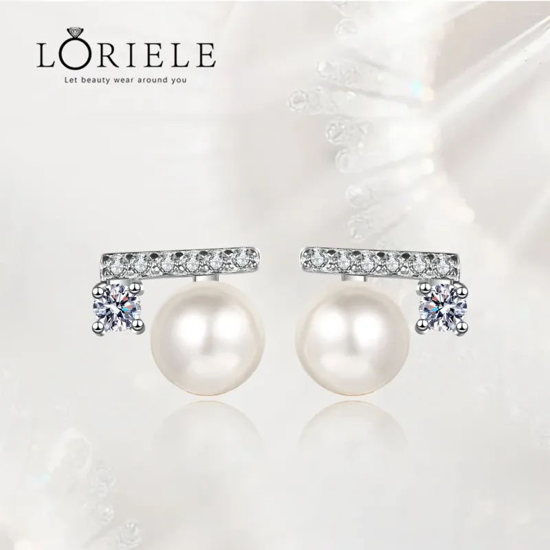 Pendientes LORIELE Perlas de moissanita auténtica de 7 mm cultivadas en agua dulce para joyería de diamantes de plata de ley