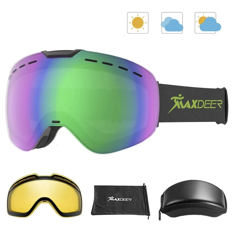 Lunettes de Ski Snowboard pour hommes femmes magnétiques Double couches Anti-buée Protection UV400 grandes lunettes lunettes de Ski de neige 231023