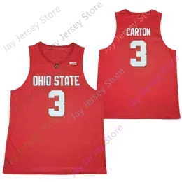 New Ohio State Buckeyes College Basketball Jersey 3 D.j. Carton Red All Ed and Embroidery Men Youth Size