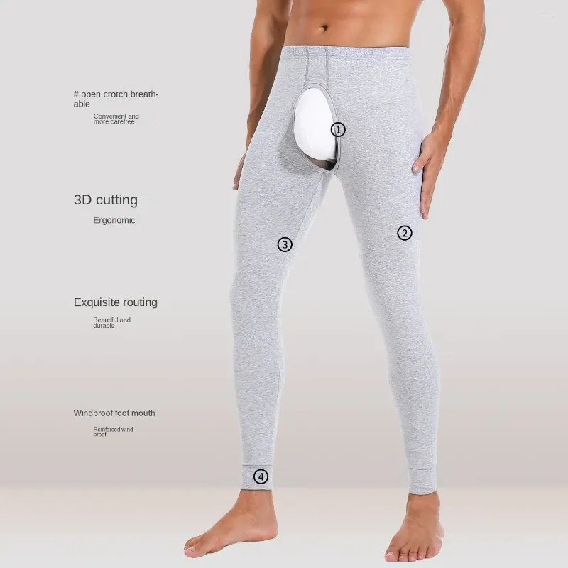 Sous-vêtements thermiques pour hommes, entrejambe ouvert, pantalons longs de maintien, Leggings fins en coton, pantalon serré en coton et laine, tendance