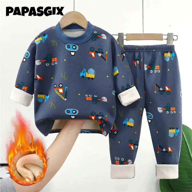 Pigiama Autunno Inverno Bambini Pigiama caldo spesso Neonati maschi Ragazze Cartoon Manica lunga Girocollo Pigiama Bambino Indumenti da notte Set di abbigliamento 231023