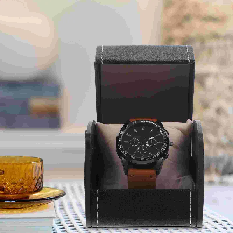 Watch Boxes Single Box- PU Wristwatch Display Case Bracelet Jewelry Box Organizer Slot Gift For Men