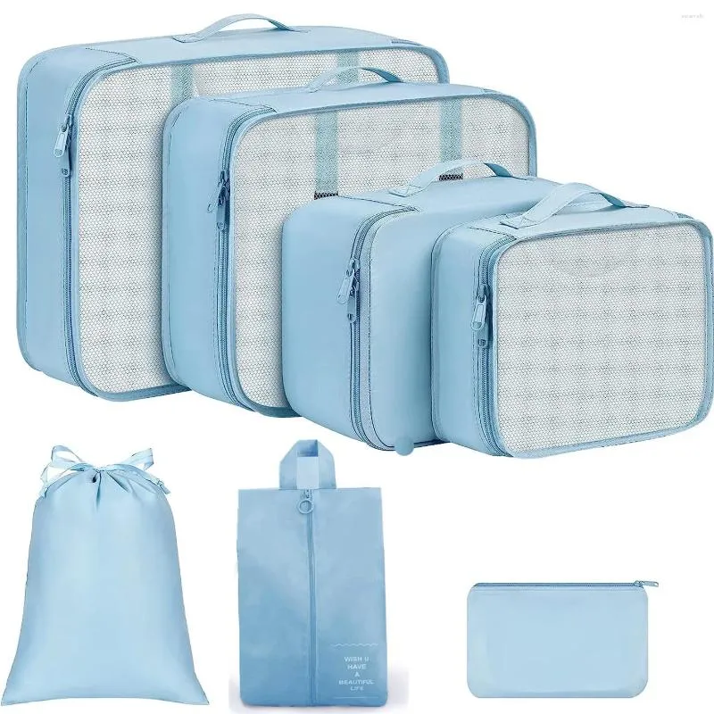 Storage Bags 7pcs Travel Packing Cubes For Suitcases Essential Bag Foldable Suitcase Organizer Luggage With Toiletries