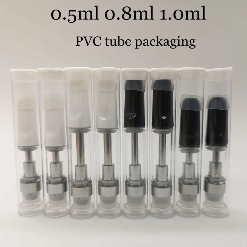 0.5ml 0.8ml 1.0mlセラミックカートリッジPVCチューブパッケージ510スレッドアトマイザー空の2.0mm厚さオイルホールカートホワイトブラックカスタマイズを許可する