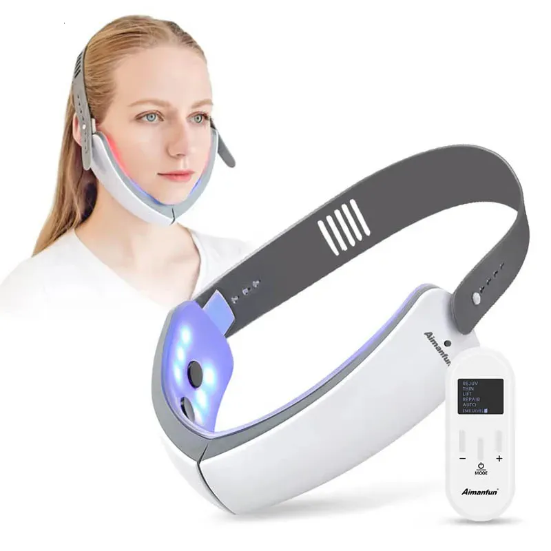 Masseur de visage EMS Micro-courant Dispositif de levage du visage LED Pon Thérapie Massage par vibration Double menton V-line Lift Visage Minceur Machine 231021