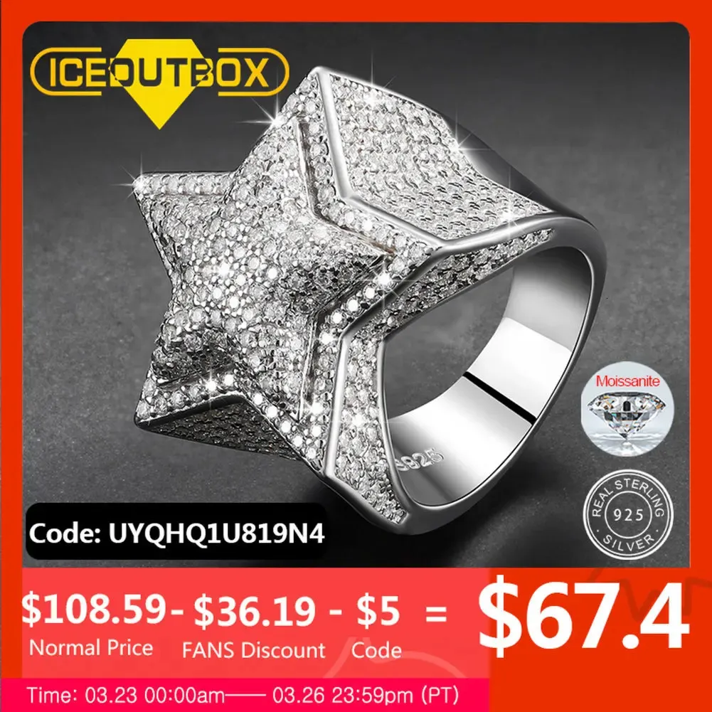 Trouwringen S925 Vijf Ster Mannen Ringen Luxe 925 Sterling Zilveren Ring Voor Vrouwen D VVS Ronde Diamant Hip Hop sieraden 231021
