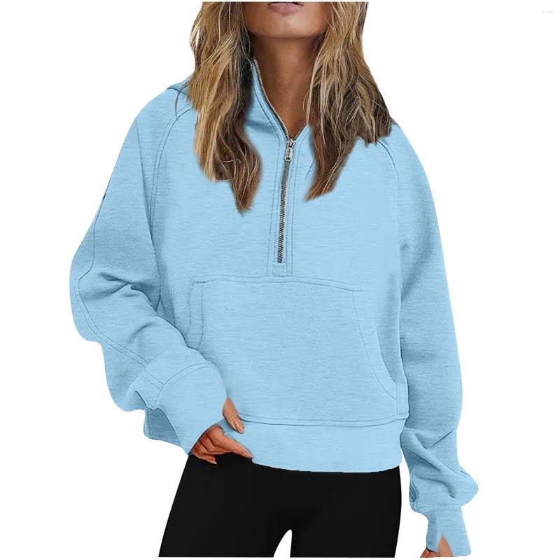 Women's Hoodies Womens Sweatshirts Half Zip Cropped Pullover Fleece Quarter Zipper Fall Outfits Clothes Long Tunic Hoodie Women