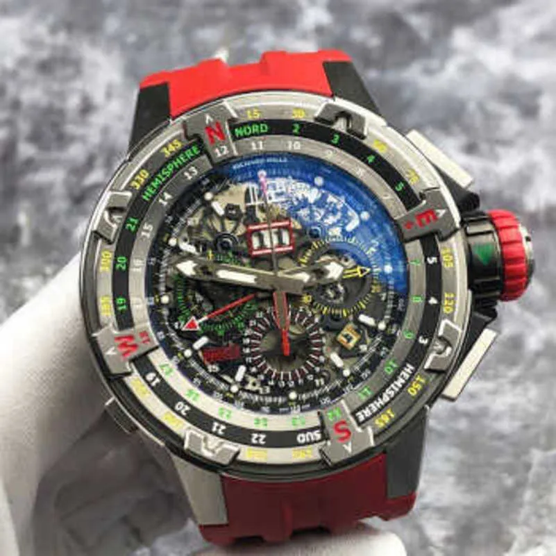 男性/女性の時計リッチ・ミレレス・スイスは腕時計を作った機械的自動時計rm60-01レベルチタン金属ケース日付月間フライトバックジャンプ50mm xg71a