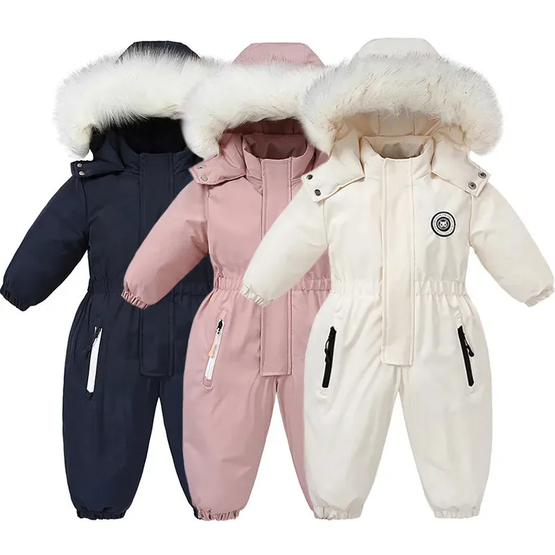 Rompers Russian Baby Ski Suit Winter Thicken Baby Jumpsuit Plus Velvet Warm Boys Overalls Coat For Girl Waterproof Children Clothing Set 231023