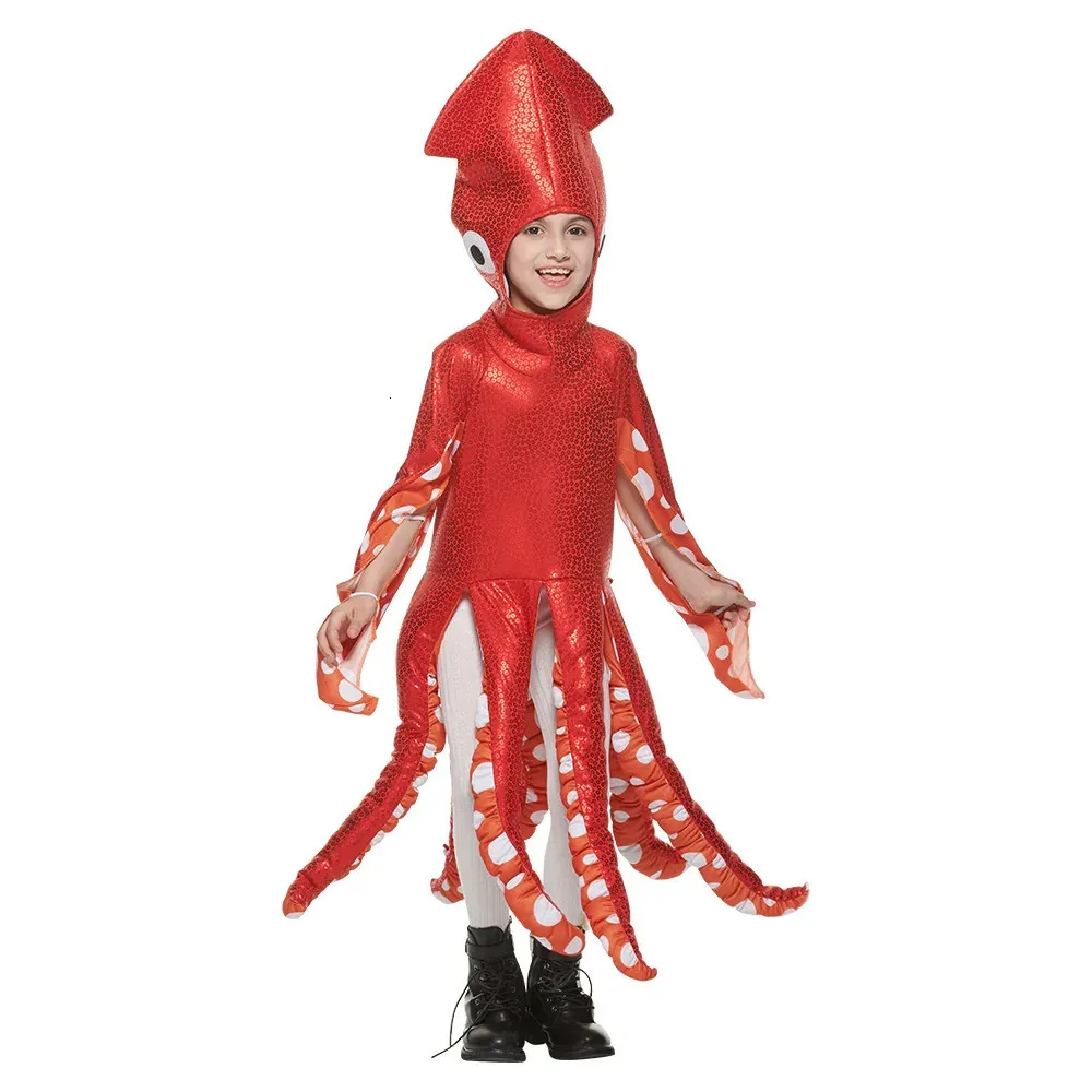 Cosplay Halloween Bambini Simpatici calamari Tutine Cosplay Prop Festa scolastica Costumi funky Abbigliamento scenico Masquerade Dress Up Animale marino Cos 231023