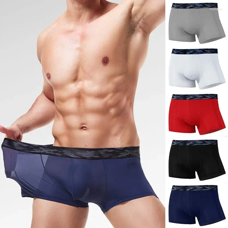 Onderbroek mannen ondergoed Ice Silk Boxer Shorts Solid Color Ultra-dunne ademend slipje transparant voor mannelijk