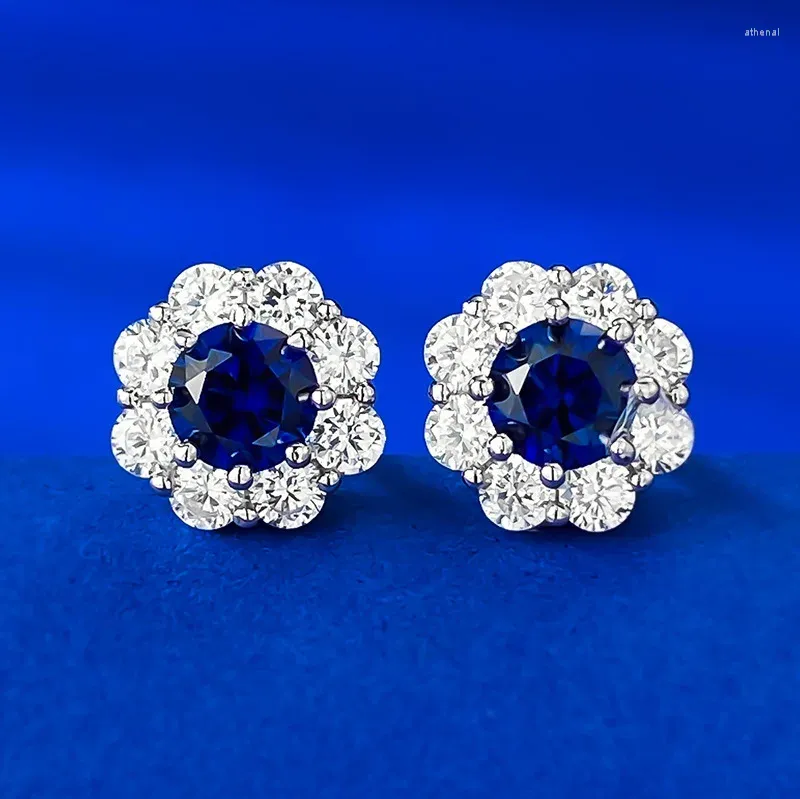 Stud Earrings SpringLady 925 Sterling Silver Round Cut 5 MM Sapphire Aquamarine Ruby Gemstone Flower Ear Studs Jewelry