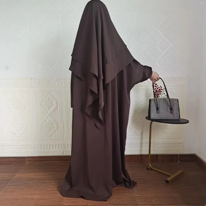 Vêtements ethniques Abaya Set Haute Qualité Nida Femmes Musulmanes 2 Couche Khimar Jilbab Deux Pièces Prière Hijab Robe Islamique Ramadan Modeste