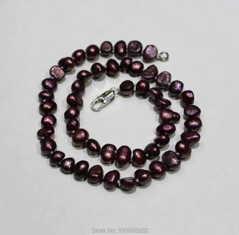 Pendentifs Collier de perles d'eau douce violet foncé baroque 7-8mm 17 pouces