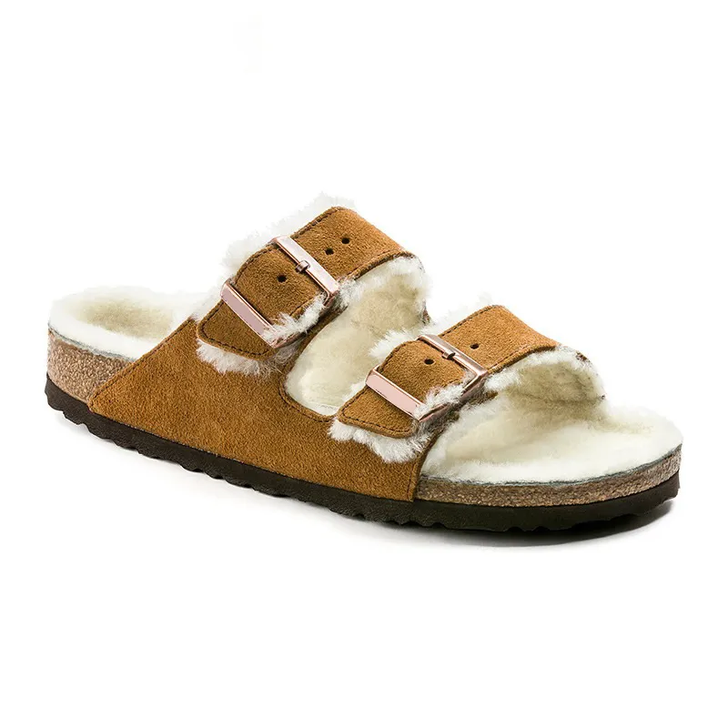 Futra futra wełny bostońskie kapcie designerskie puszyste sandały jesienne zimowe korek płaskie muły slajdy zamszowe skórzane chodak plażowy buty na głowę