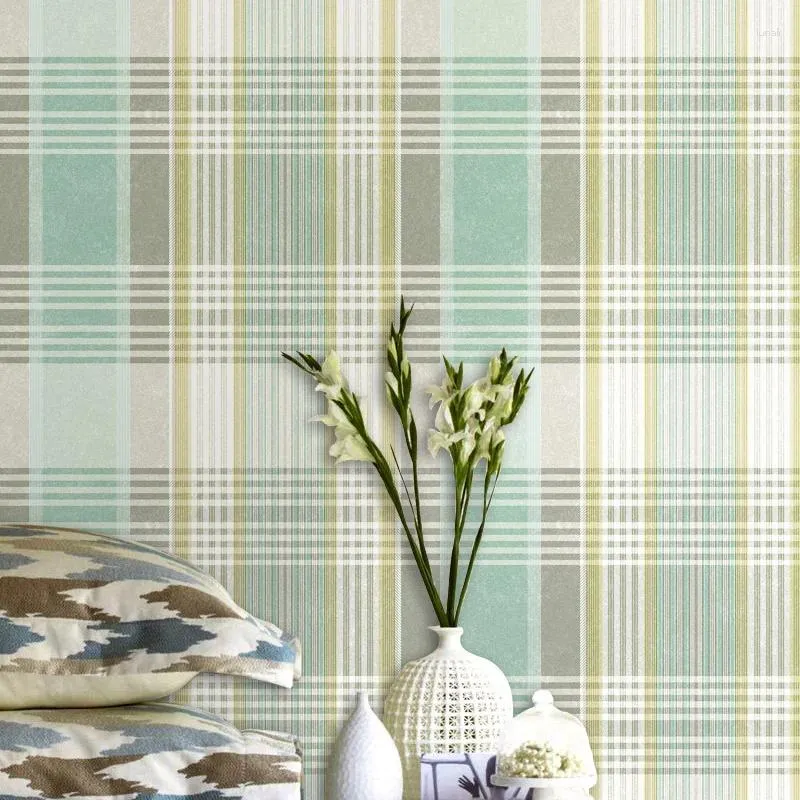 Wallpapers escocês estilo britânico não-tecido grade papel de parede retro americano luxo café café quarto infantil treliça