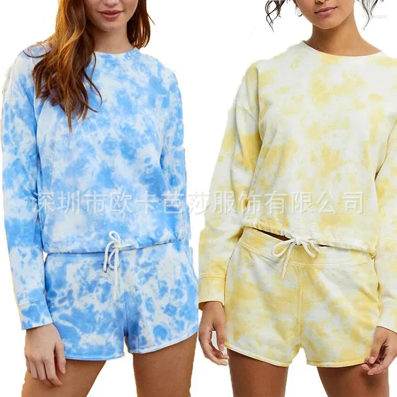 Calças femininas de duas peças 2 peças conjunto feminino tie dye 2023 outono primavera casa casaco de manga comprida terno esportes dropahipping okbs010