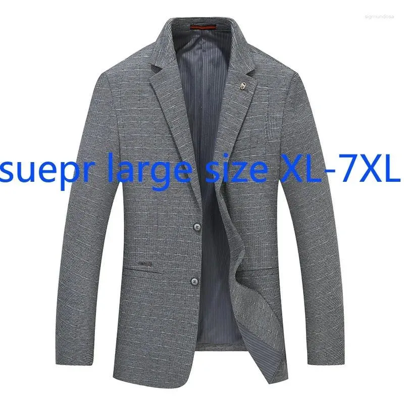 Herenpakken Collectie Mode Suepr Grote Lente Mannen Plaid Gedrukt Single Breasted Casual Blazers Plus Size XXL-4XL 5XL 6XL 7XL