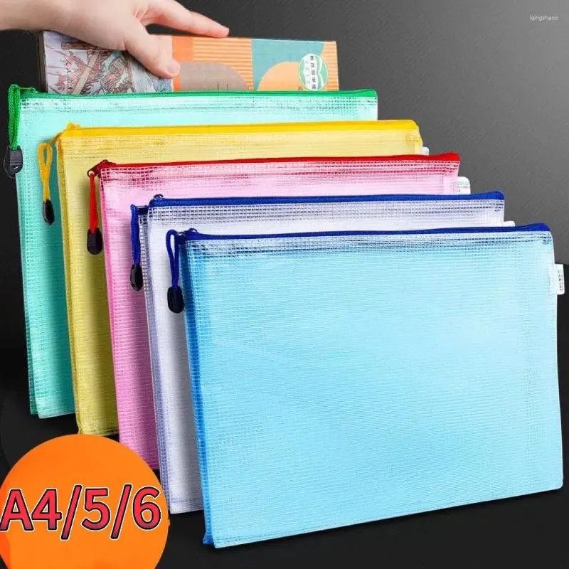 Förvaringspåsar Stationery Folder File Mesh Zipper Pouch A4 Dokumentväska ZIP Mappar Skolkontor Tillbehör Organisera lagrar