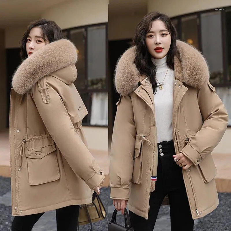 Women s Trench Coats Meilly Gecko 2023 Removable Lining Cotton Padded Winter Big Fur Jacket Women Loose Slim Warm Hooded Parkas Coat Down