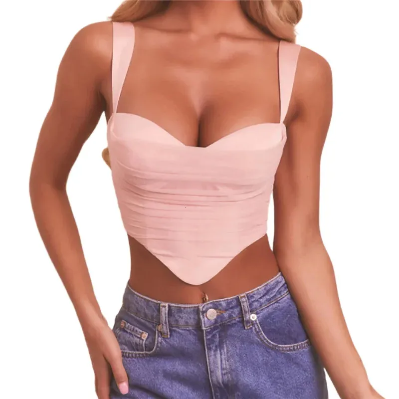 Camisoles Tanks Damen Sexy V-Ausschnitt Camisole Crop Tank Tops Sommer Mode Einfarbig Mesh Garn Nähte Reißverschluss Freiliegender Nabel Sling Tops Camis 231023