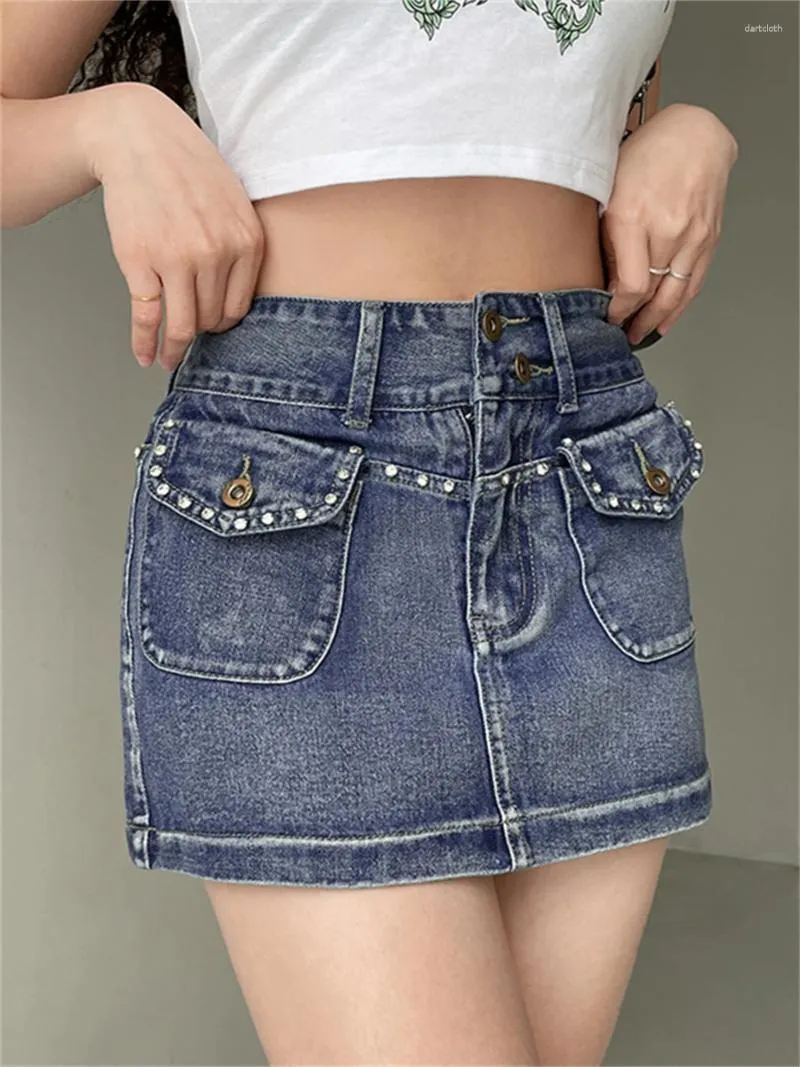 Wsevypo Rhinestone High Waisted Jeans For Women Retro 2000s High