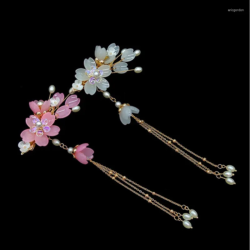 Grampos de cabelo tradicional artesanal flores de cerejeira clipe feminino hanfu menina hairpin