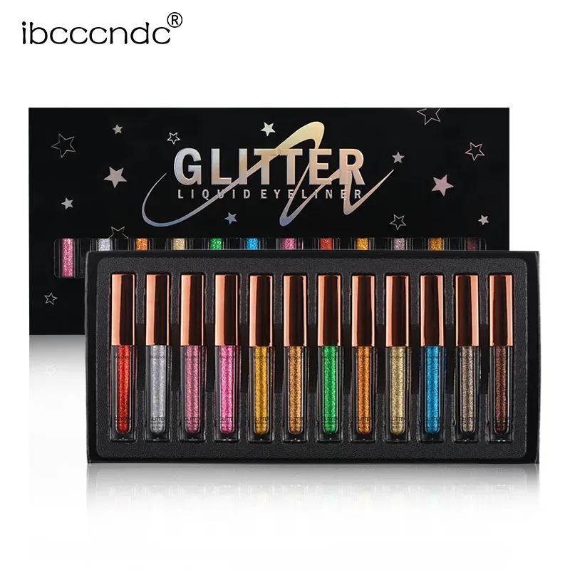 Lidschatten 12 Teile/los Glitter Flüssigen Eyeliner Pailletten Schimmer Metallic Perlglanz Liner Lidschatten Make-Up Kosmetik Wasserdicht 231023