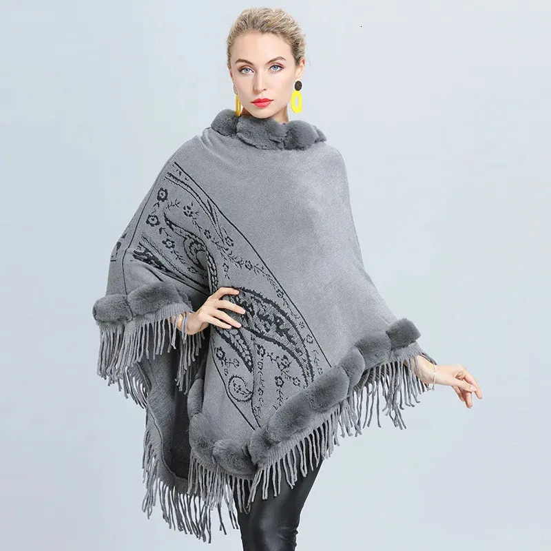 Cape Cape Women's Women’s High Street Cloak Winter Chegle Capes Clearned Faux Fur Fur Patchwork Tassel Jacquard Floral