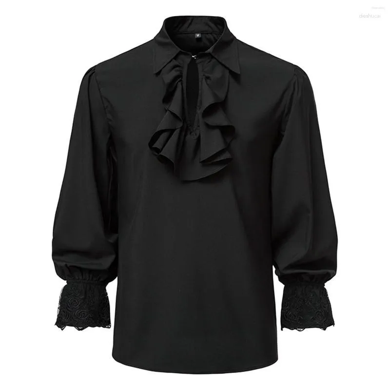 Herrklänningskjortor herrskjorta för män vintage 70 -tal frill ruffle up vicotorian dräkt topp gotisk punk retro tee faxu silk cravat