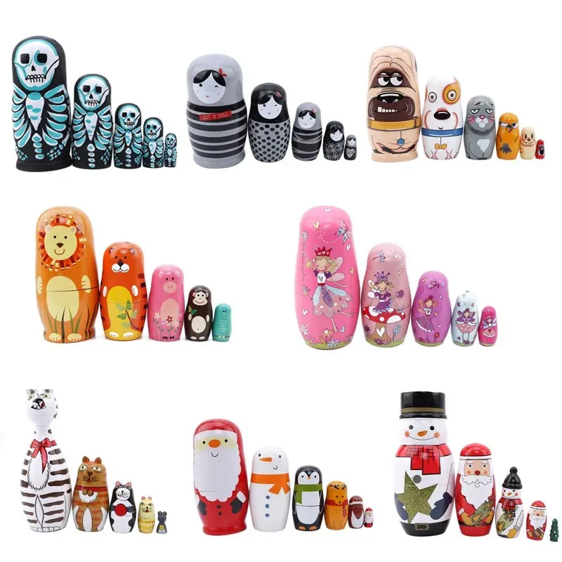 Bebekler Rus Matryoshka Bebekler El Boyalı Kedi Yuvalama Bebekler Hediye Hayvan Kardan Adam Geleneksel Özellik Etnik Stil Diy Matryoshka 231023