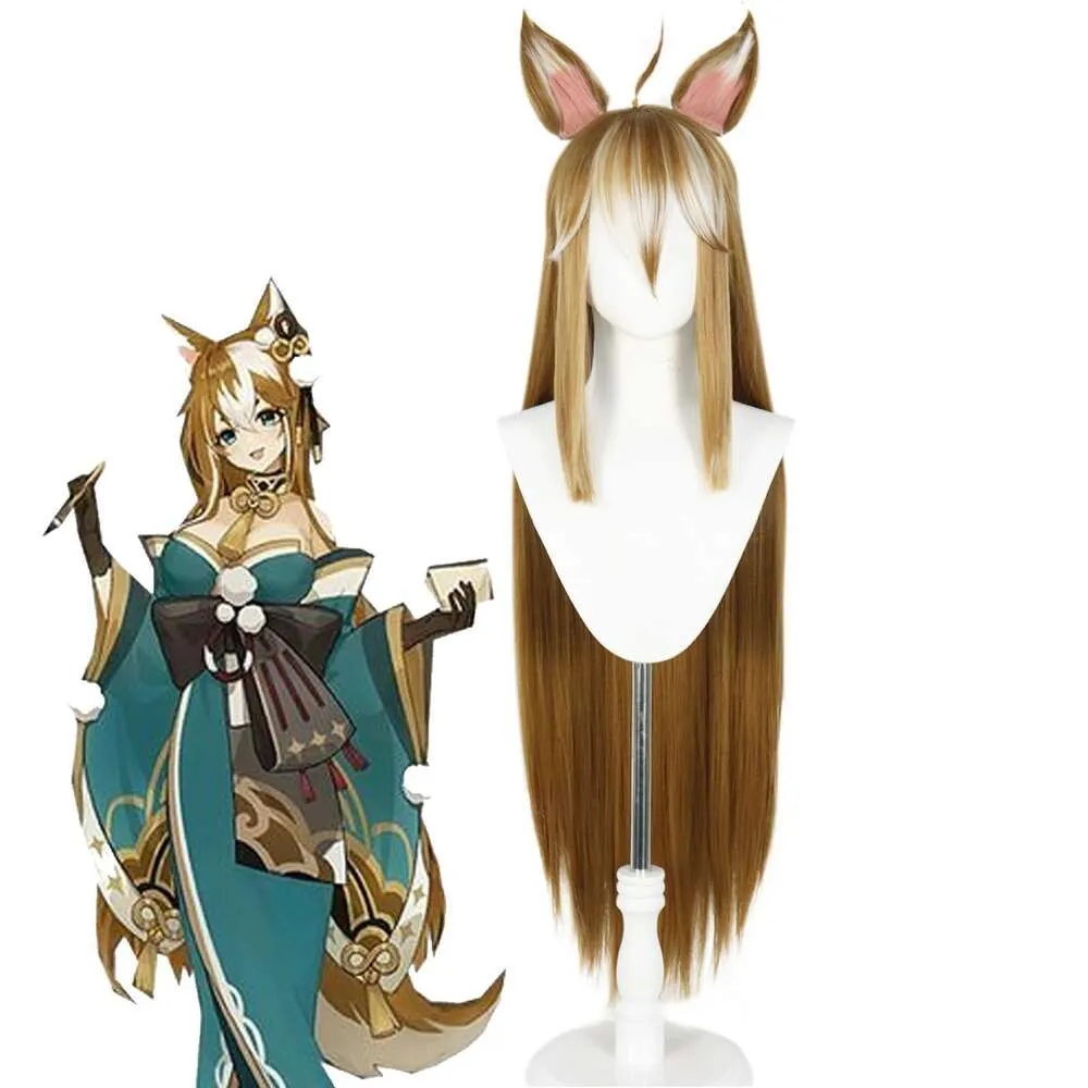 アニメゲームGenshin Impact Miss Wig Gorou Groudient Long Hairs Hairpin Free Wig Cap MS Hina Cosplay