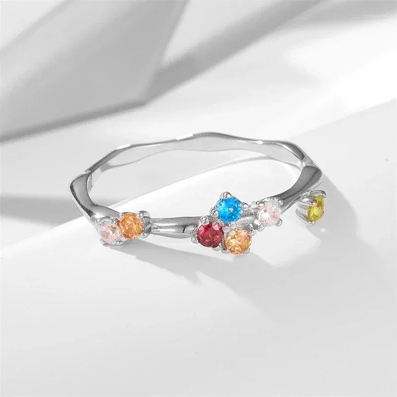 Anéis de cluster 925 prata esterlina multicolor zircão anel para mulheres na moda deslumbrante cz pedra ouro cor jóias presente enviado dentro de 72 horas