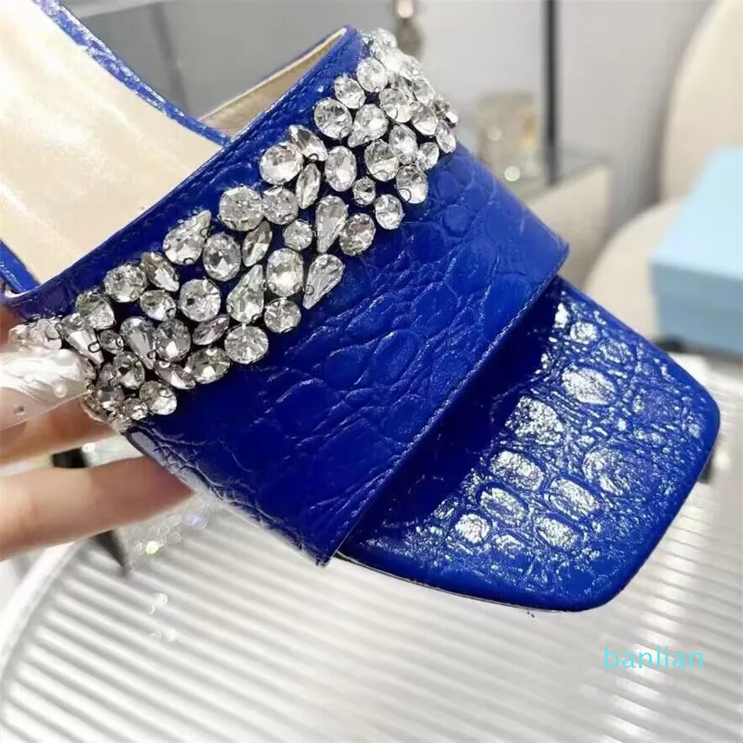 crystal decorative glass leather slippers high heels base high thick heels women's factory shoes 35-42