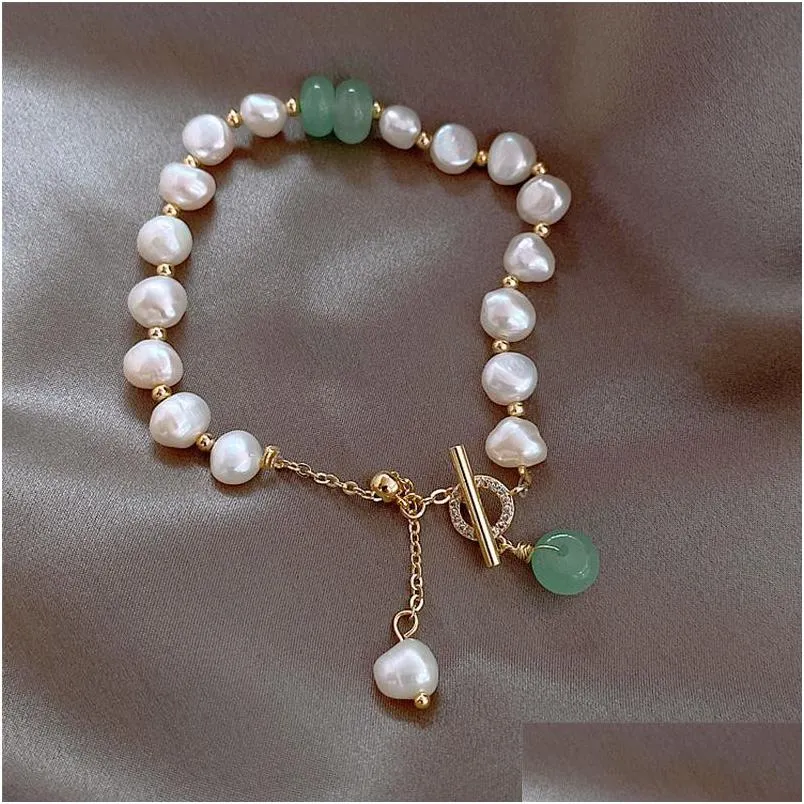 Bracciale con chiusura di sicurezza in rilievo con perle d'acqua dolce di alta qualità barocca Irregar per le donne 17Cmadd5Cm Goccia regolabile Consegnare Dhv2T