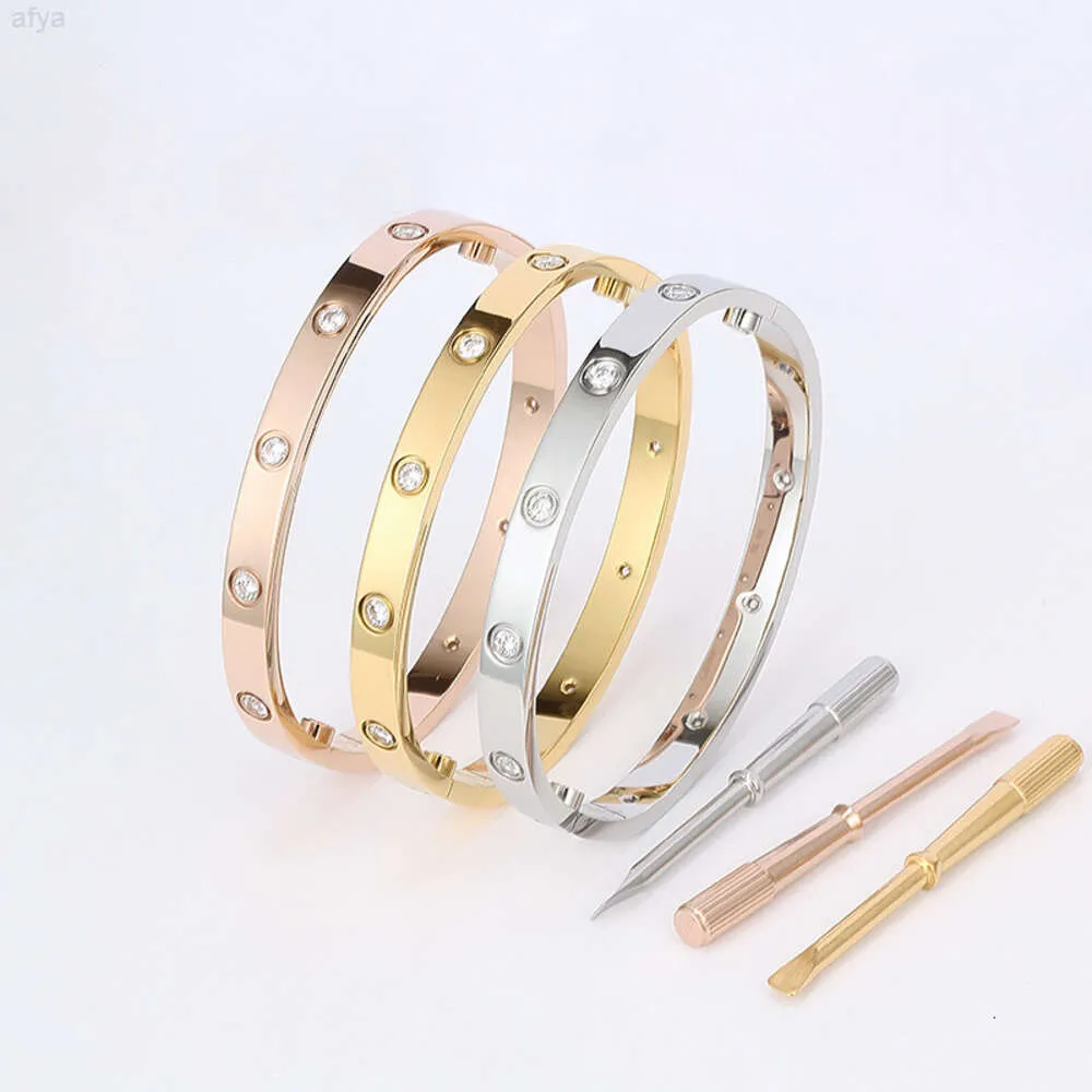 Charm Bangle Titanium Steel Bracelet with Zircon for Woman Love Screw Screwdriver Bracelets