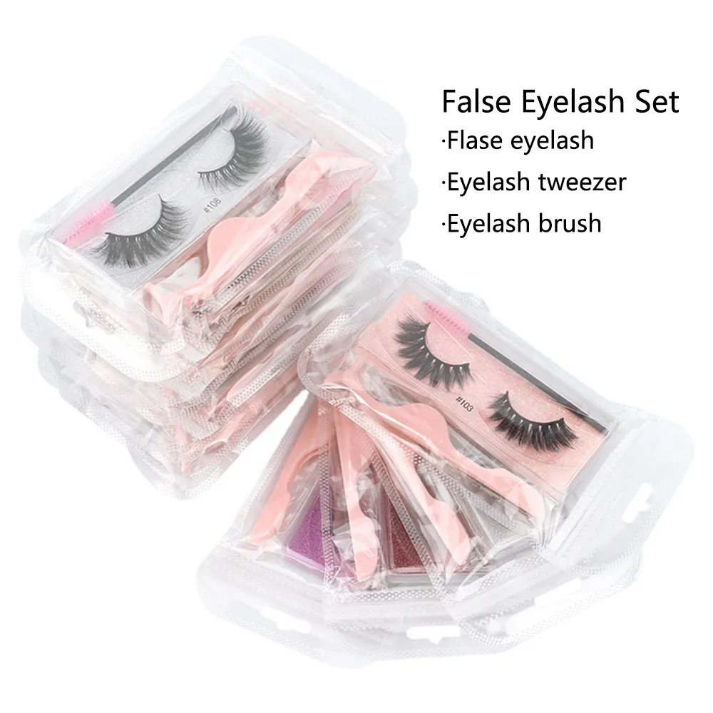 3D Natural Long Eyelash Set With Pickezer Brush Fluffy Soft Cross Wispy Natural Eyelashs Extension Makeup Tool