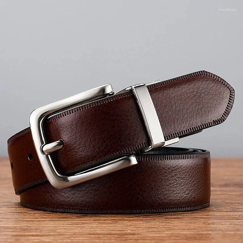 Belts 2023 Luxury Belt For Men Genuine Leather Rotating Buckle Double Sided Classic Fashion Casual Business Youth Jeans