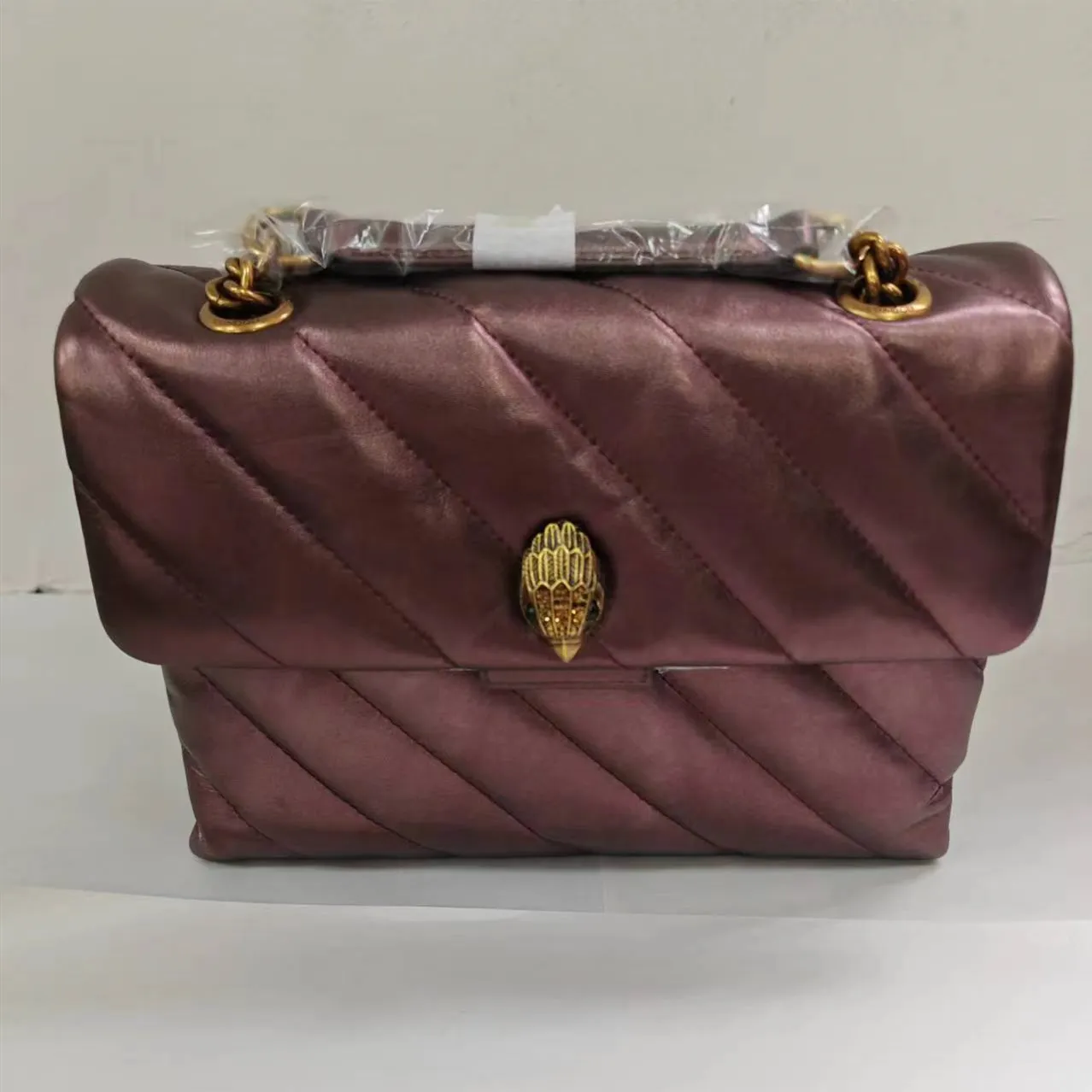 Kurt Geiger London 26cm Femmes Sacs À Main Mode En Cuir Véritable Vin Rouge Chaînes Dorées Sac Designer Filles Sac Bourgogne Shopping Flap Sac Embrayage Totes