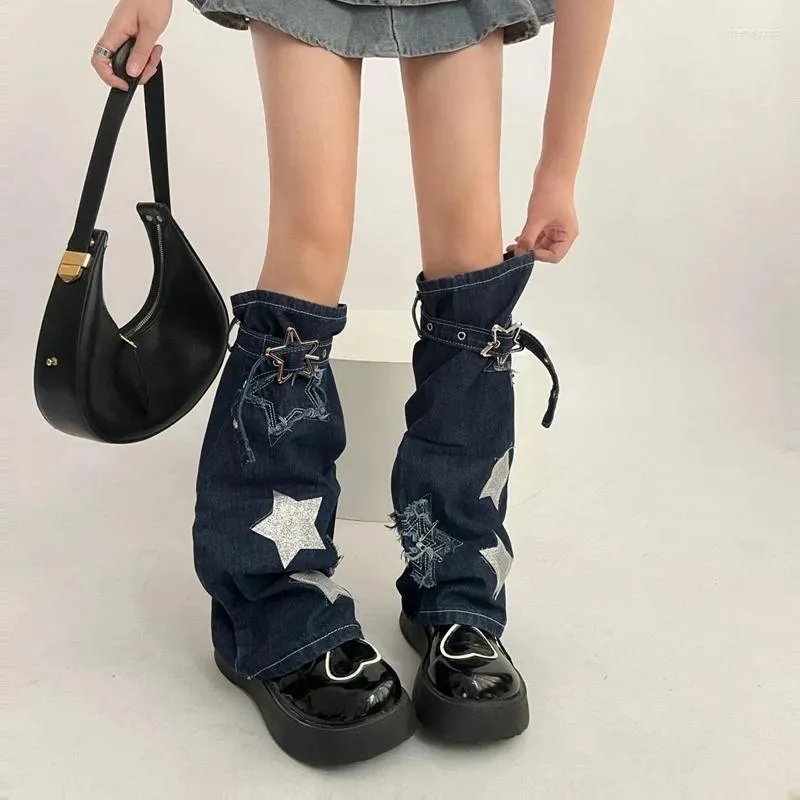 Women Socks Fashion Denim Metal Boxle Stars Pattern Boots Boots Shofs Coffs Cover Spring Fall Cover Disual Boot Cover