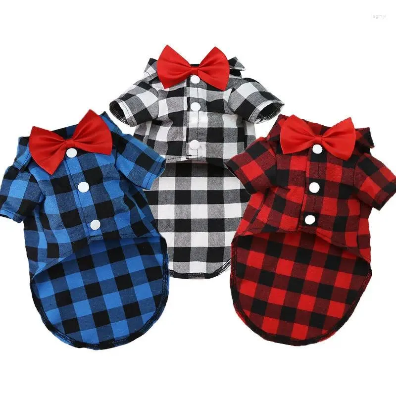 Ubrania dla psów Bowtie T-shirty muszki kratą oddychające letnie ubrania dla małych dużych psów Puppy Pup Cat Vest Chihuahua Yorkies